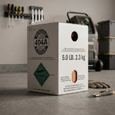 R-404A refrigerant cylinder in a garage