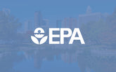 EPA logo with a blurred cityscape and water reflection in the background